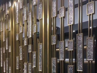新中式不锈钢屏风隔断客厅餐厅酒店简约座屏镂空金属屏风定制款图4