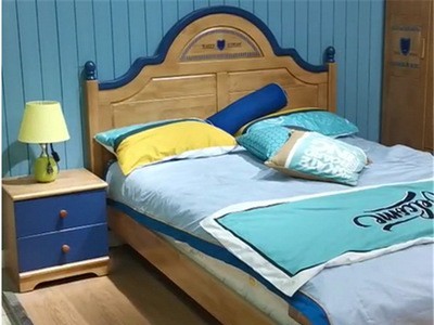 全实木儿童床男孩女孩套房家具美式1.2米单人床小孩实木王子床1.5