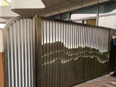 不锈钢山水屏风酒店办公室售楼部别墅隔断新中式金属镂空花格定制图4