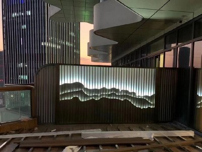 不锈钢山水屏风酒店办公室售楼部别墅隔断新中式金属镂空花格定制图5