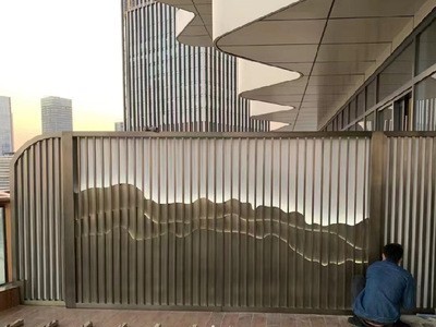 不锈钢山水屏风酒店办公室售楼部别墅隔断新中式金属镂空花格定制图3
