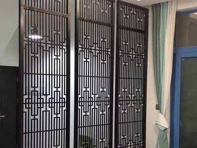 定制现代中式不锈钢屏风隔断 餐厅酒店会所隔断屏风 金属花格屏风图1
