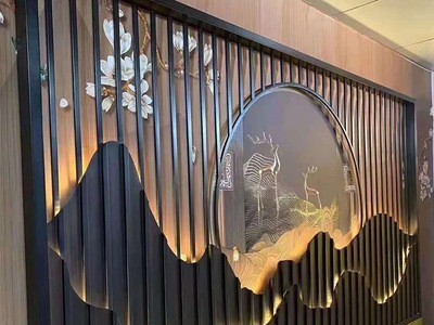 酒店售楼处园林工程 厂家定制不锈钢屏风隔断景观山水背景墙装饰图1