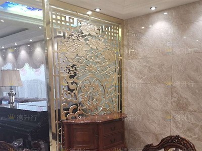 不锈钢隔断 新中式铝雕镂空玫瑰金酒店玄关花格 客厅古铜色屏风图2