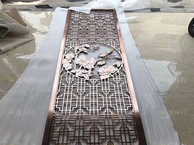 不锈钢隔断 新中式铝雕镂空玫瑰金酒店玄关花格 客厅古铜色屏风图3