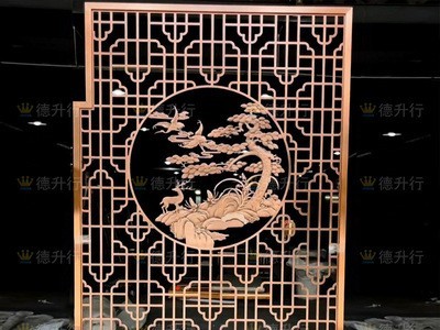 不锈钢隔断 新中式铝雕镂空玫瑰金酒店玄关花格 客厅古铜色屏风图5