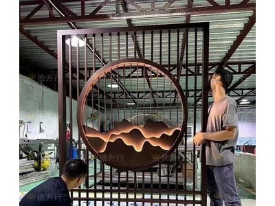 圆弧形铝合金浮雕玄关 庭院背景墙格栅 新中式圆形不锈钢假山屏风图4