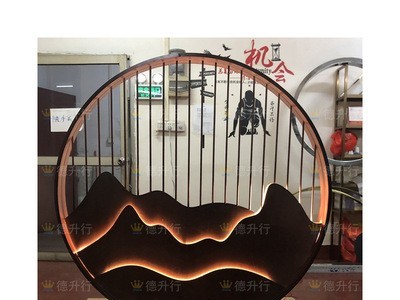 圆弧形铝合金浮雕玄关 庭院背景墙格栅 新中式圆形不锈钢假山屏风图5