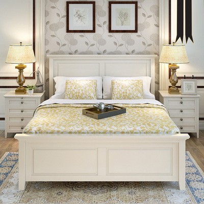 欧式白色实木单人双人床1.5米床1.8米床储物收藏高箱床一件代发