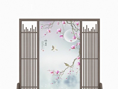 办公室屏风隔断 简约中式酒店实木座屏客厅半透明磨砂玄关图5