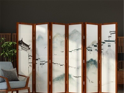 新中式山水屏风福州 客厅书房办公室折叠屏风实木移动折屏