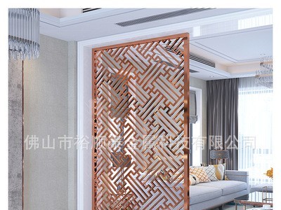 不锈钢屏风定制玫瑰金镂空雕花现代中式轻奢钛金不锈钢屏风隔断图5