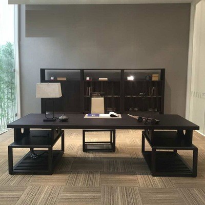 新中式老板桌实木办公桌组合大班台总裁桌现代中式办公室家具定制