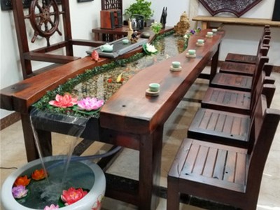 定做茶几桌椅老船木茶艺桌办公室泡茶台养鱼流水茶几家用客厅定制图4