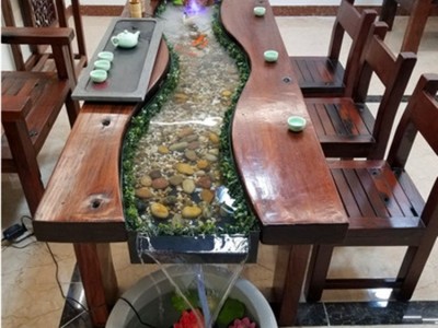 定做茶几桌椅老船木茶艺桌办公室泡茶台养鱼流水茶几家用客厅定制图5