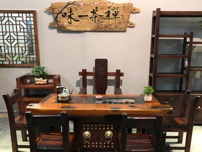 老船木茶桌椅组合新中式古典办公茶台客厅功夫茶几小型家具订 做图2