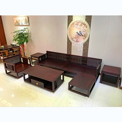 新中式实木沙发客厅胡桃木沙发小户型木质皮沙发组合轻奢简约家具