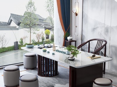 新中式全实木茶桌椅组合现代轻奢功夫茶几办公室家用一体岩板茶台