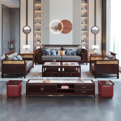 新中式实木沙发轻奢古典禅意别墅茶几组合现代中式客厅全套家具