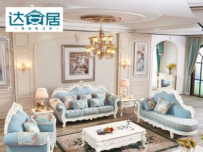 欧式布艺沙发客厅123组合实木雕花三人贵妃位大户型轻奢家具工厂图2