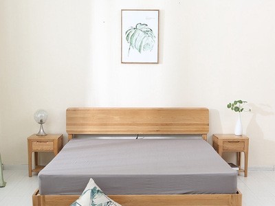 北欧风双人床白橡木简易插座床半岛床卧室家具厂家直供