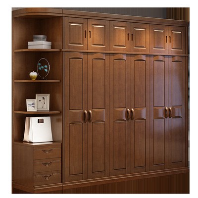 中式实木衣柜现代简约卧室整体大衣橱平开门加顶加侧经济型储物柜