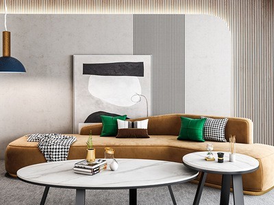 现代简约小户型客厅椭圆形茶几北欧风轻奢样板房家具岩板大理石面