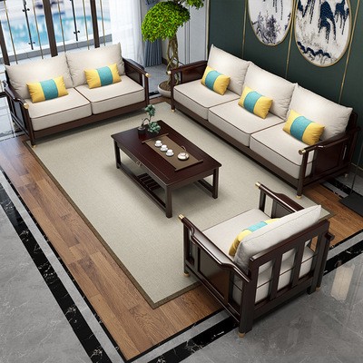 新中式实木沙发组合可拆洗布艺沙发组合客厅家具
