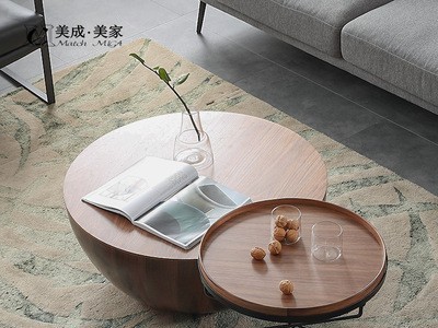 北欧圆形茶几现代简约个性创意胡桃木色碗形小户型设计师储物圆几图3