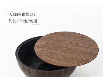北欧圆形茶几现代简约个性创意胡桃木色碗形小户型设计师储物圆几图4