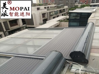 户外阳光房遮阳天棚帘玻璃顶铝合金天幕卷帘伸缩电动智能百叶窗帘图4