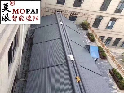 户外阳光房遮阳天棚帘玻璃顶铝合金天幕卷帘伸缩电动智能百叶窗帘图2