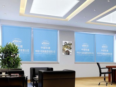 卷帘打印广告窗帘工程LOGO印图办公室遮光遮阳手拉升降电动窗帘图4