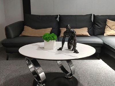 岩板圆形茶几伸缩旋转功能小户型大小圆创意式极简约家用客厅茶几图2
