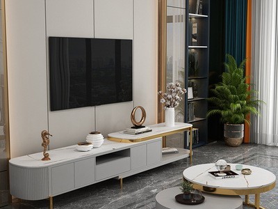 现代轻奢电视柜茶几组合小户型客厅伸缩地柜极简北欧岩板电视机柜