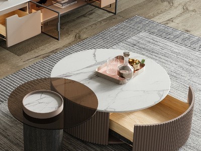 现代简约茶几圆形轻奢客厅小户型岩板茶几电视柜组合家用大小圆桌图4