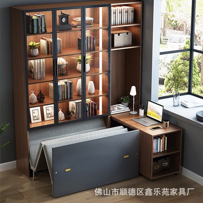 玻璃门书柜隐形床组合伸缩折叠书桌书房家具组合午休折叠床小户型