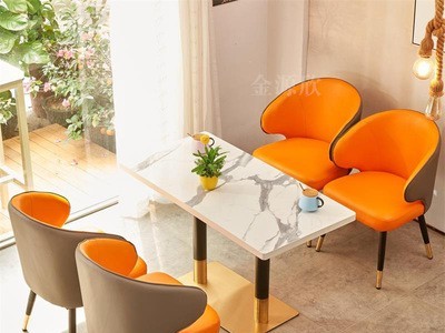 售楼处洽谈桌椅现代简约皮质铁艺西餐厅咖啡厅餐桌椅子靠背椅组合