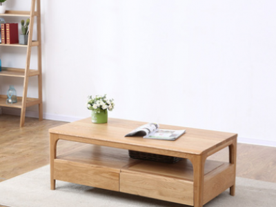 创意带抽屉欧式原木茶几双层客厅简易纯橡木茶水桌1.2米实木桌子
