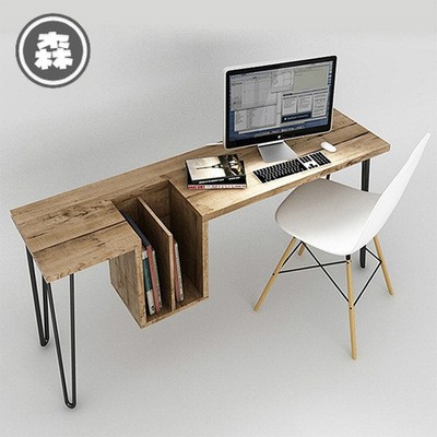 loft铁艺创意简约实木桌子 电脑桌 带抽屉可储物式个人书桌可定制