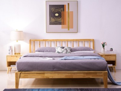 北欧实木双人床1.5米现代简约1.8米卧室家具原木色温莎床白坯