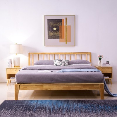 北欧实木双人床1.5米现代简约1.8米卧室家具原木色温莎床白坯