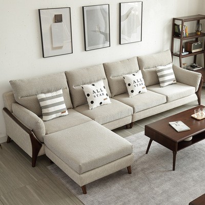 厂家直销北欧白蜡木沙发实木客厅沙发 简约中式布艺沙发组合