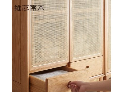 实木衣柜现代简约柜子组合橡木藤编简易衣橱收纳柜图3