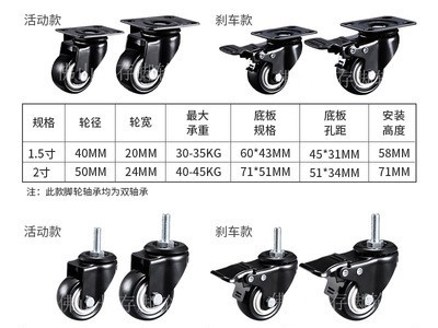 源头工厂1.5/2寸丝杆轮子 双轴承工业万向轮平板刹车PU金钻脚轮图4