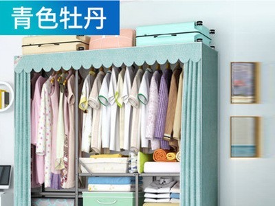 简易衣柜加厚牛津布折叠免安装加粗不锈钢管加固全钢架挂衣柜家用图2