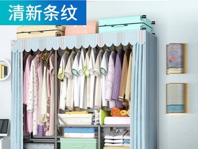 简易衣柜加厚牛津布折叠免安装加粗不锈钢管加固全钢架挂衣柜家用图4