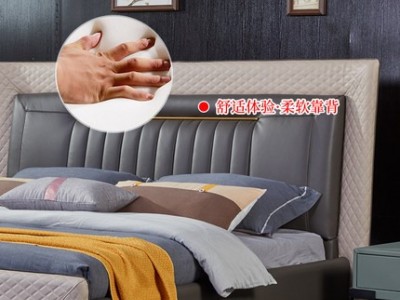 港式时尚简约双人床 主卧1.8米床皮艺婚床图3