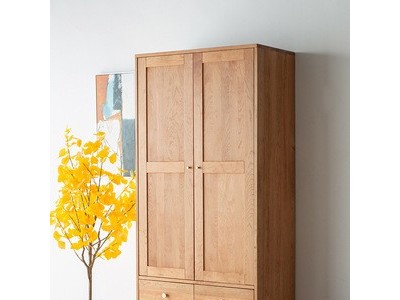 北欧樱桃木衣柜家用小户型双开门抽屉储物柜日式实木卧室收纳柜