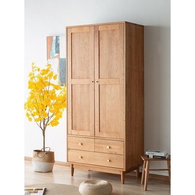 北欧樱桃木衣柜家用小户型双开门抽屉储物柜日式实木卧室收纳柜